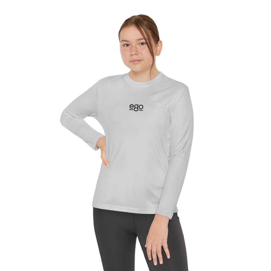 Youth Long Sleeve Stretch — Minimal "ego" Logo Performance Shirt