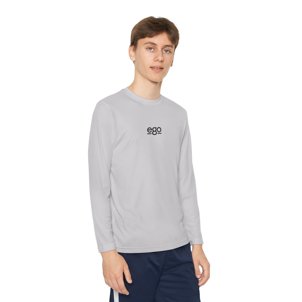 Youth Long Sleeve Stretch — Minimal "ego" Logo Performance Shirt