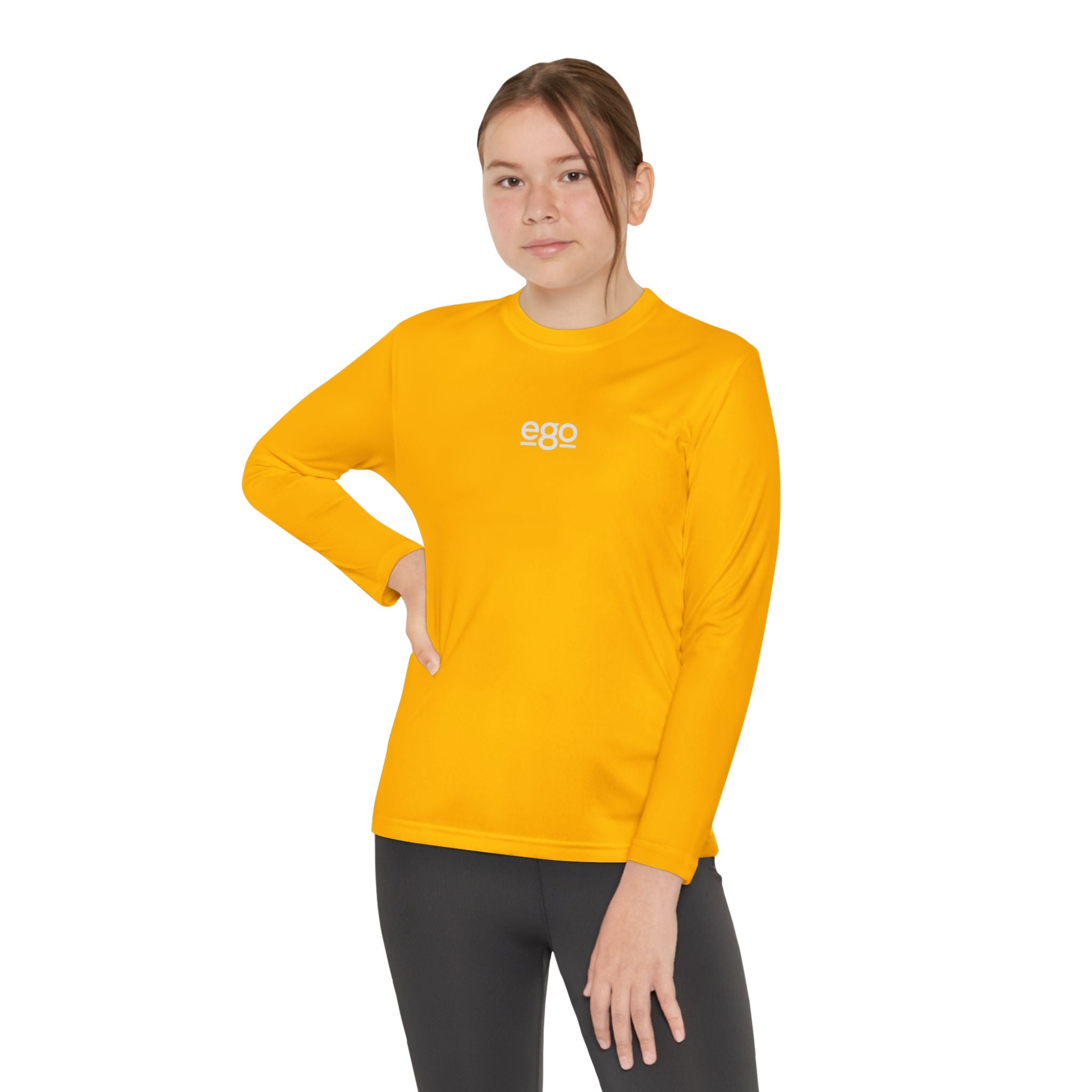 Youth Long Sleeve Stretch — Minimal "ego" Logo Performance Shirt
