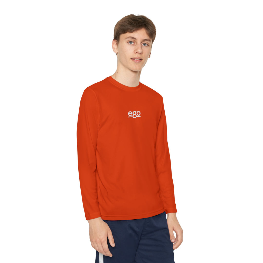 Youth Long Sleeve Stretch — Minimal "ego" Logo Performance Shirt