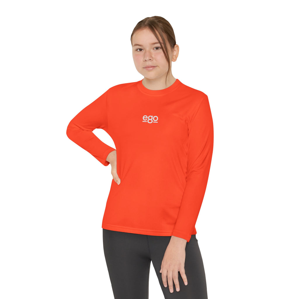 Youth Long Sleeve Stretch — Minimal "ego" Logo Performance Shirt