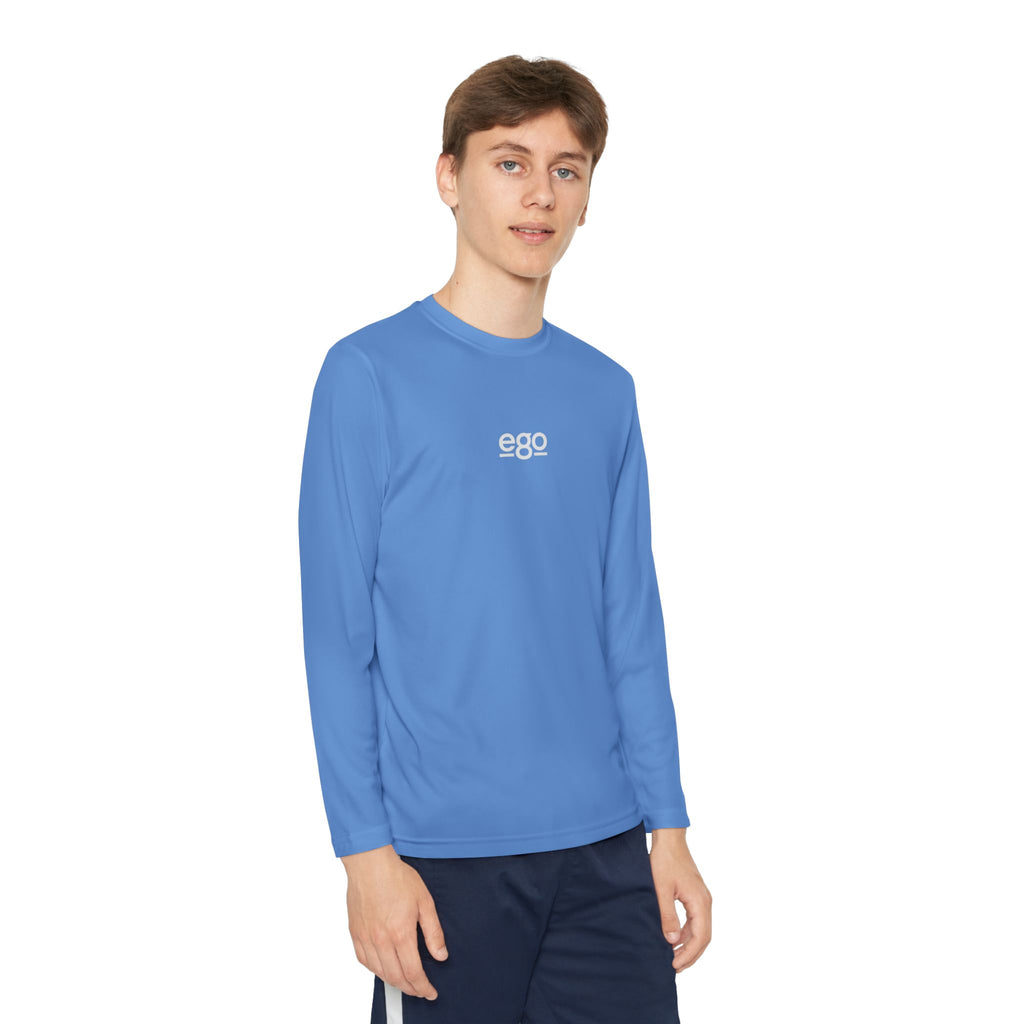 Youth Long Sleeve Stretch — Minimal "ego" Logo Performance Shirt
