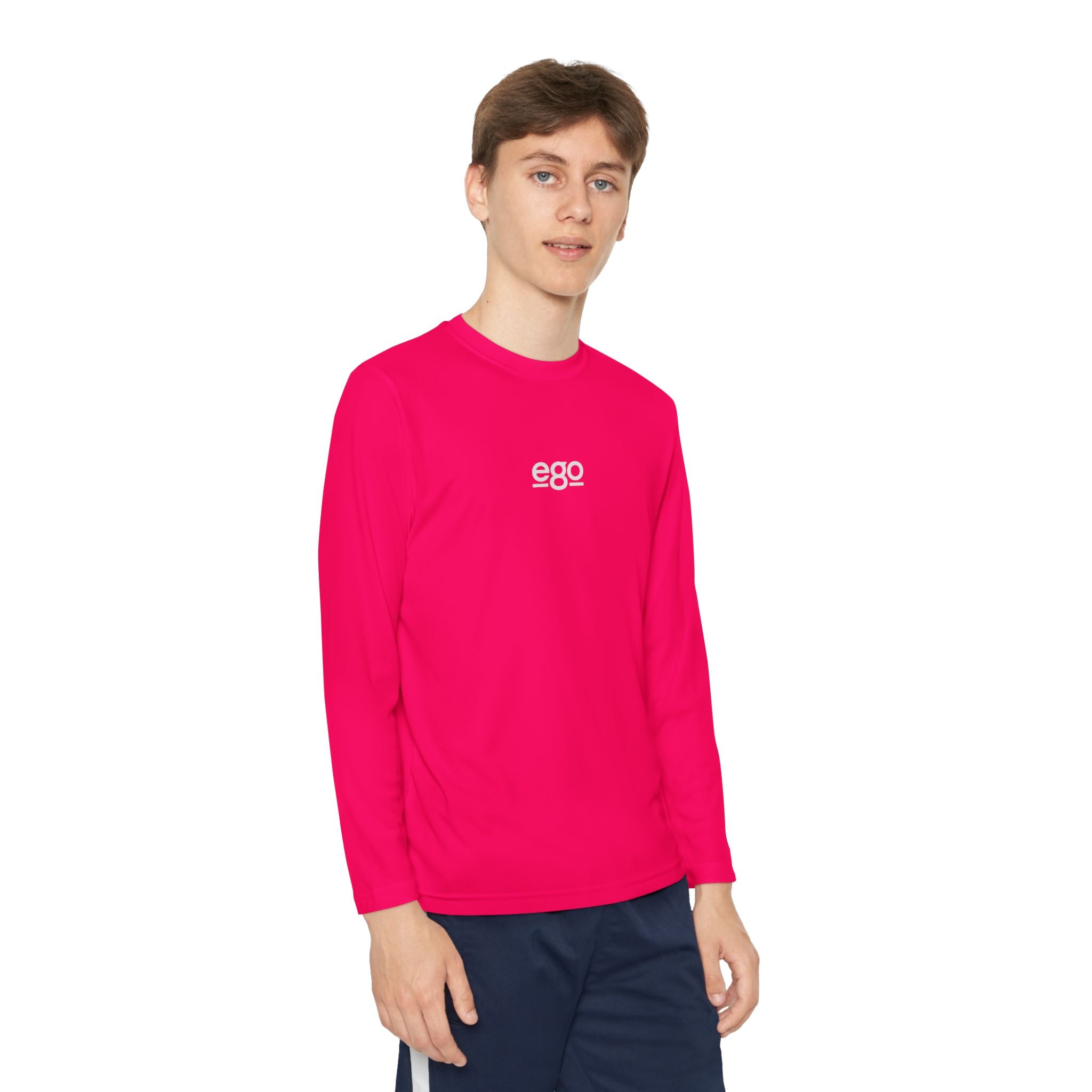 Youth Long Sleeve Stretch — Minimal "ego" Logo Performance Shirt