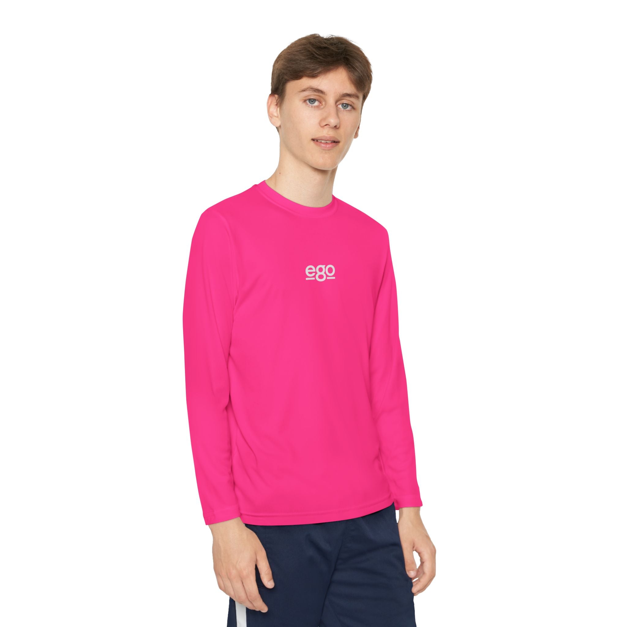 Youth Long Sleeve Stretch — Minimal "ego" Logo Performance Shirt
