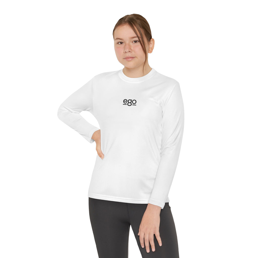 Youth Long Sleeve Stretch — Minimal "ego" Logo Performance Shirt