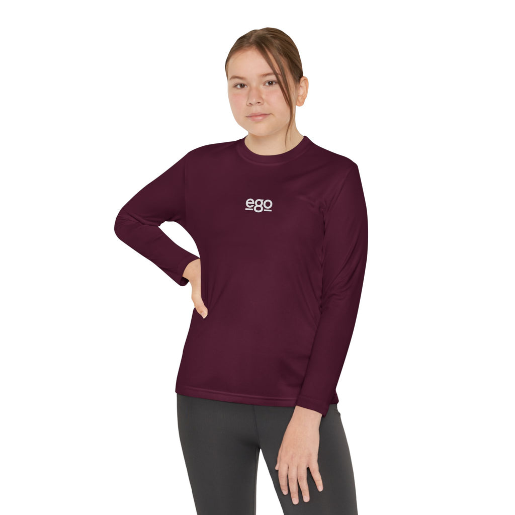 Youth Long Sleeve Stretch — Minimal "ego" Logo Performance Shirt