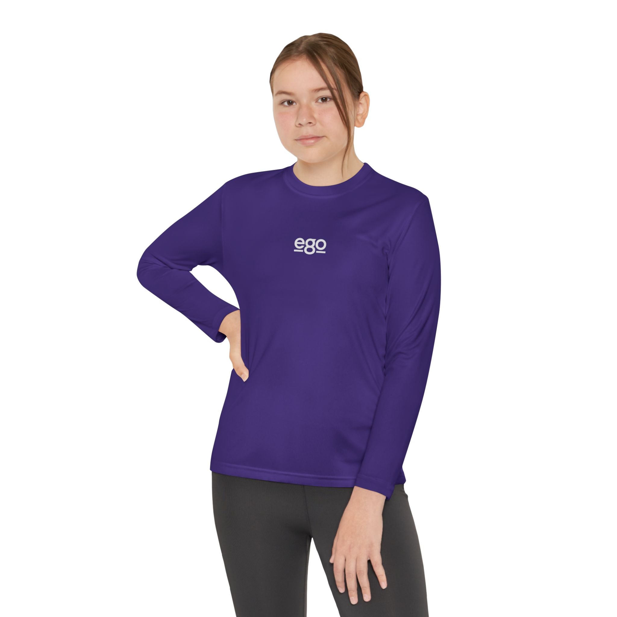 Youth Long Sleeve Stretch — Minimal "ego" Logo Performance Shirt