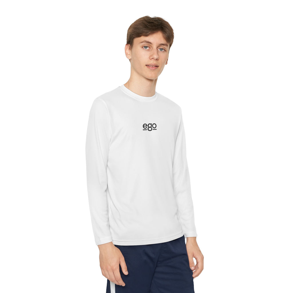 Youth Long Sleeve Stretch — Minimal "ego" Logo Performance Shirt