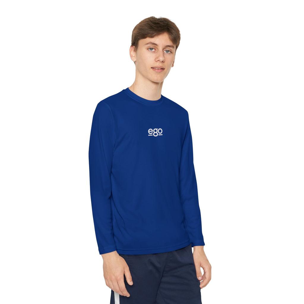 Youth Long Sleeve Stretch — Minimal "ego" Logo Performance Shirt