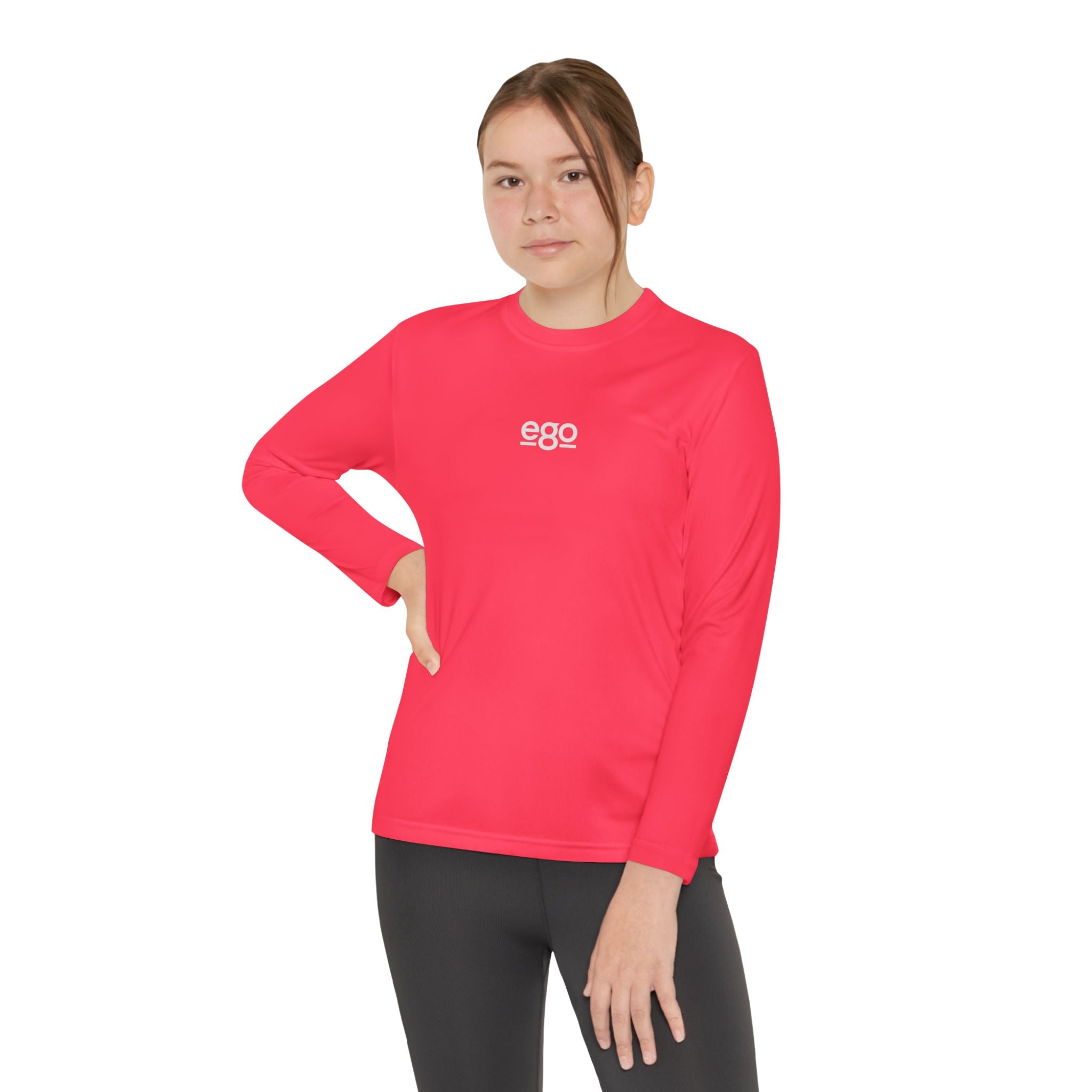 Youth Long Sleeve Stretch — Minimal "ego" Logo Performance Shirt