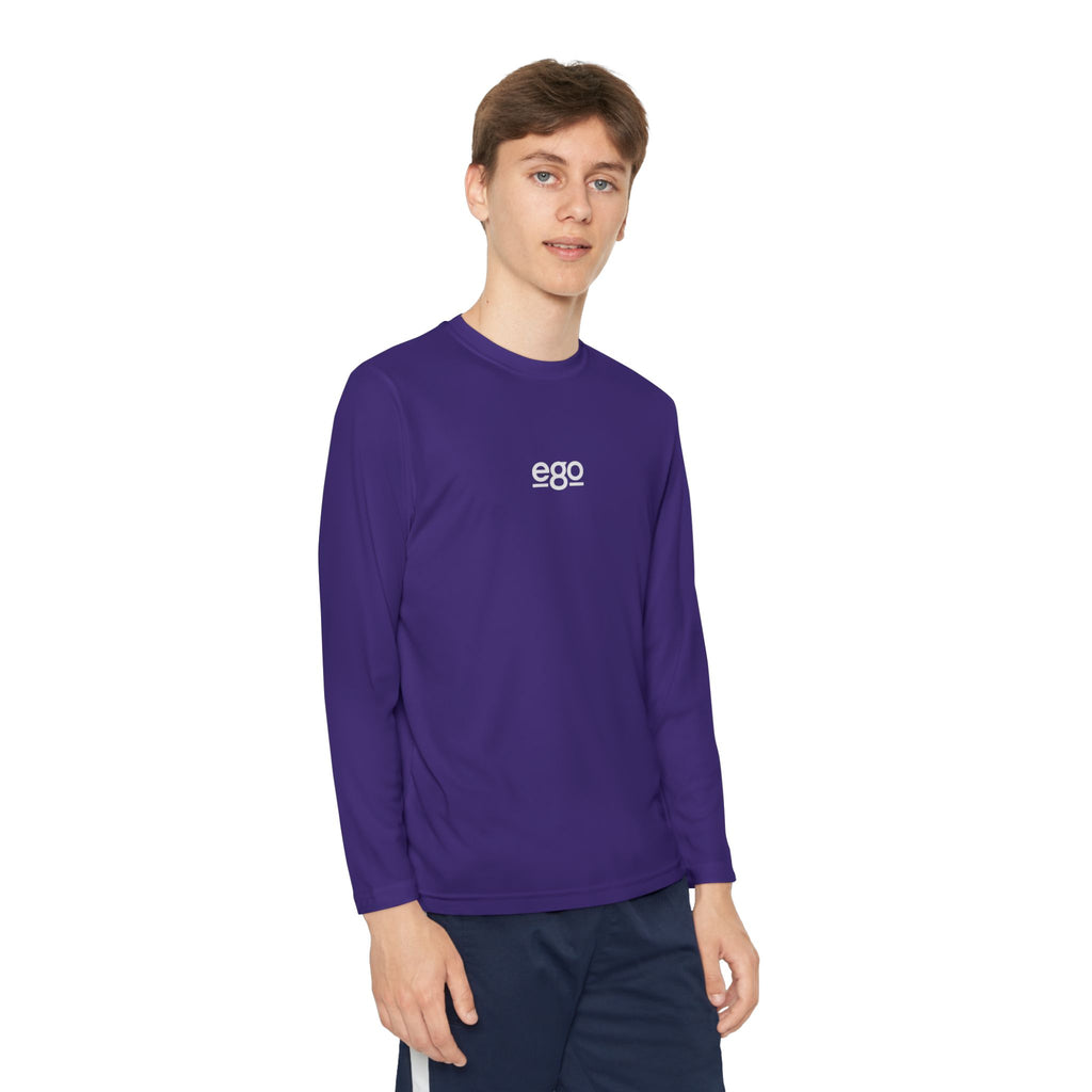Youth Long Sleeve Stretch — Minimal "ego" Logo Performance Shirt