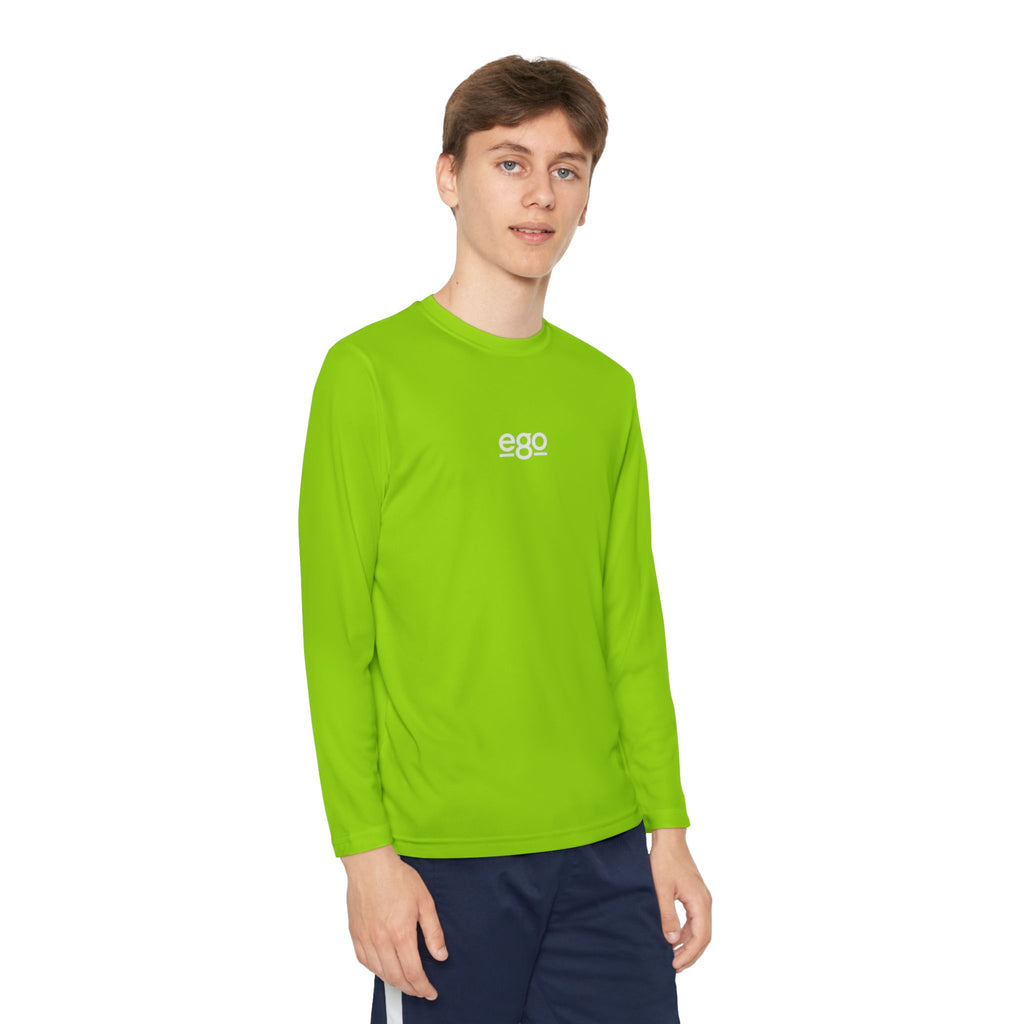 Youth Long Sleeve Stretch — Minimal "ego" Logo Performance Shirt