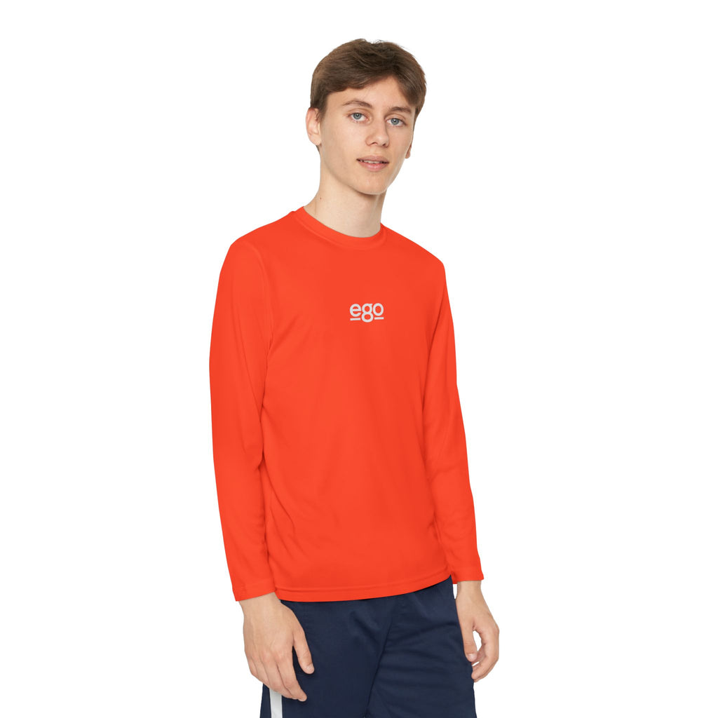 Youth Long Sleeve Stretch — Minimal "ego" Logo Performance Shirt