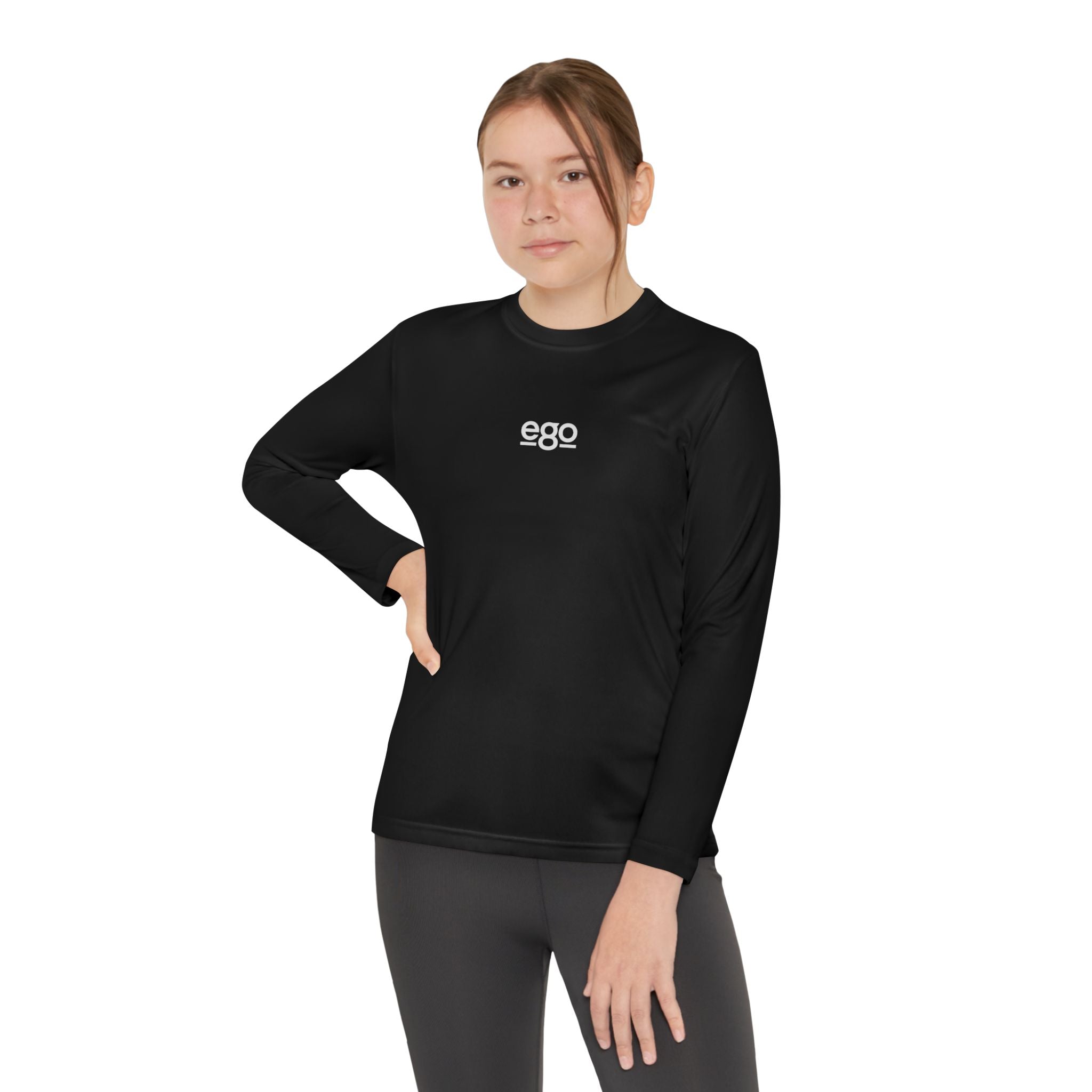 Youth Long Sleeve Stretch — Minimal "ego" Logo Performance Shirt