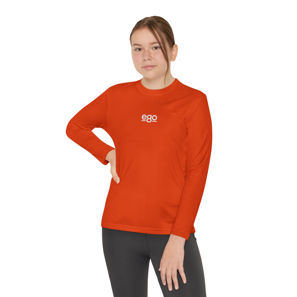 Youth Long Sleeve Stretch — Minimal "ego" Logo Performance Shirt