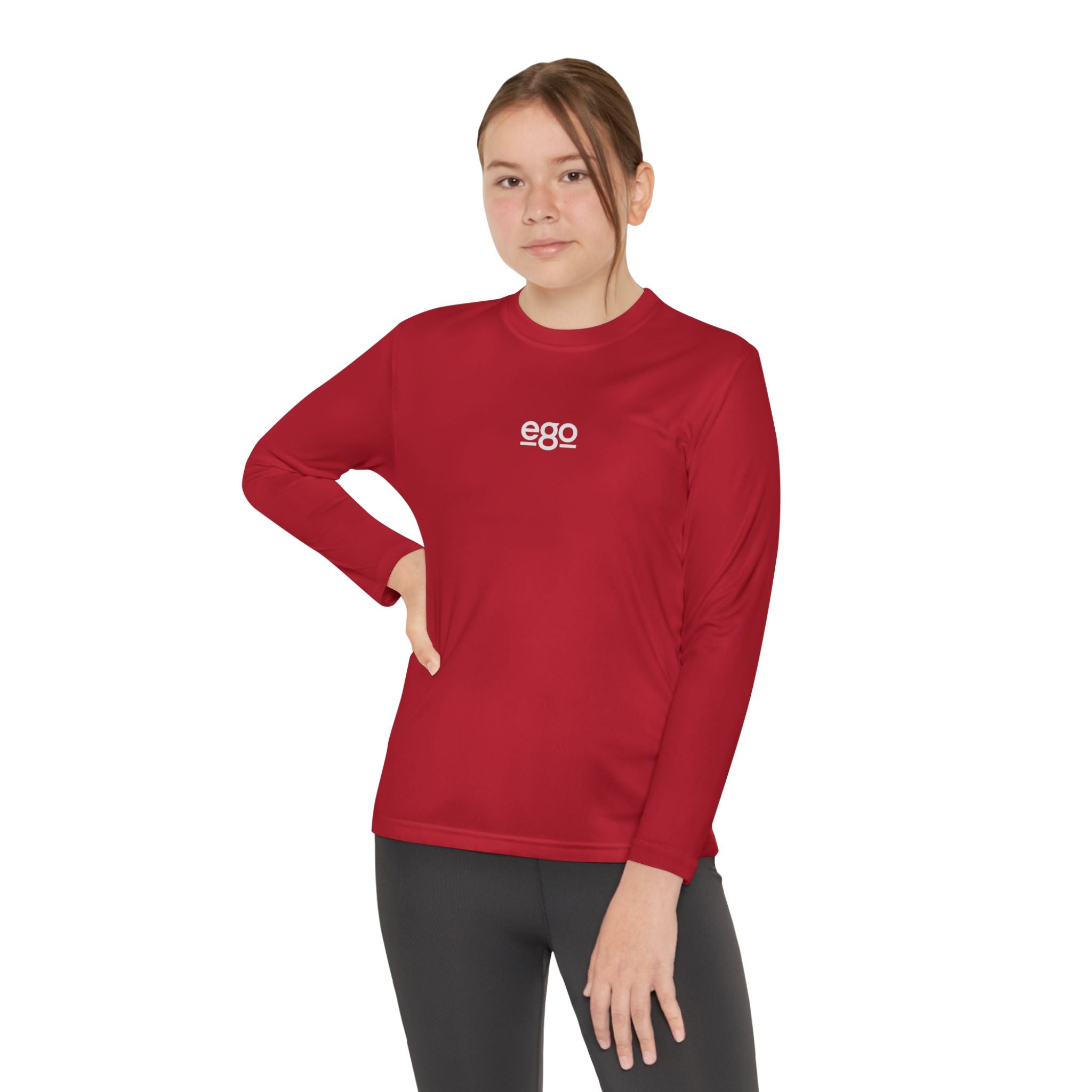 Youth Long Sleeve Stretch — Minimal "ego" Logo Performance Shirt